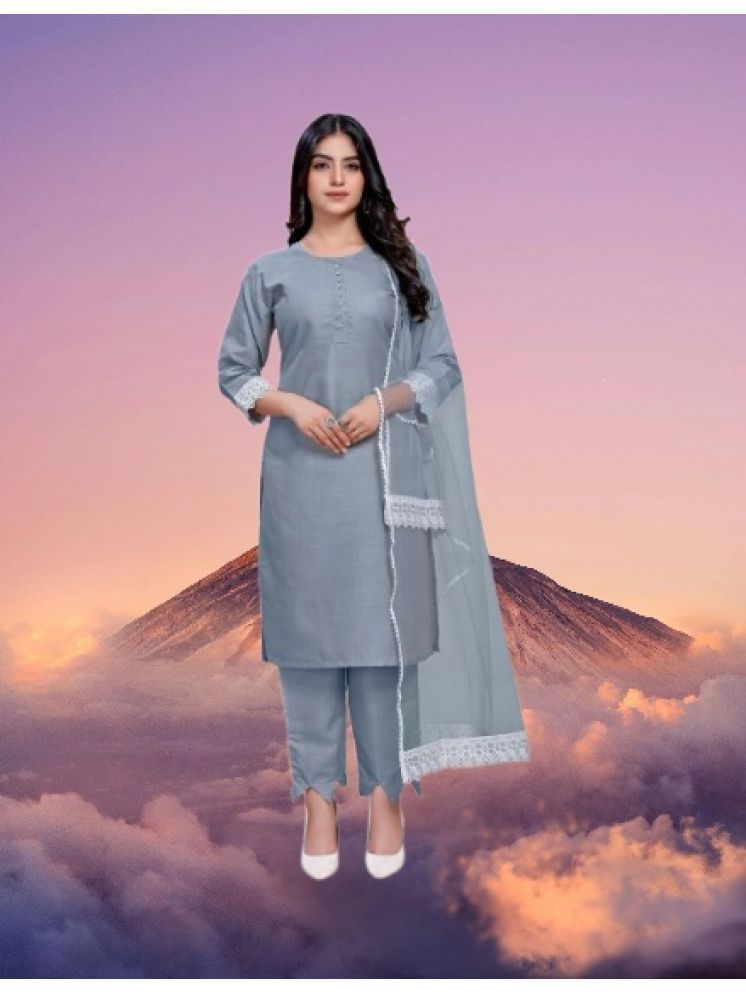     			RUTSH CREATION Cotton Self Design Kurti With Pants Women's Stitched Salwar Suit - Light Grey ( Pack of 1 )