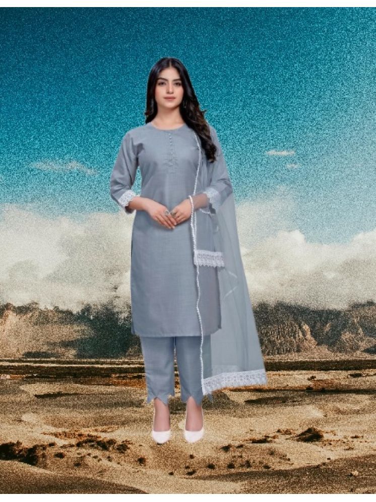     			RUTSH CREATION Cotton Self Design Kurti With Pants Women's Stitched Salwar Suit - Light Grey ( Pack of 1 )