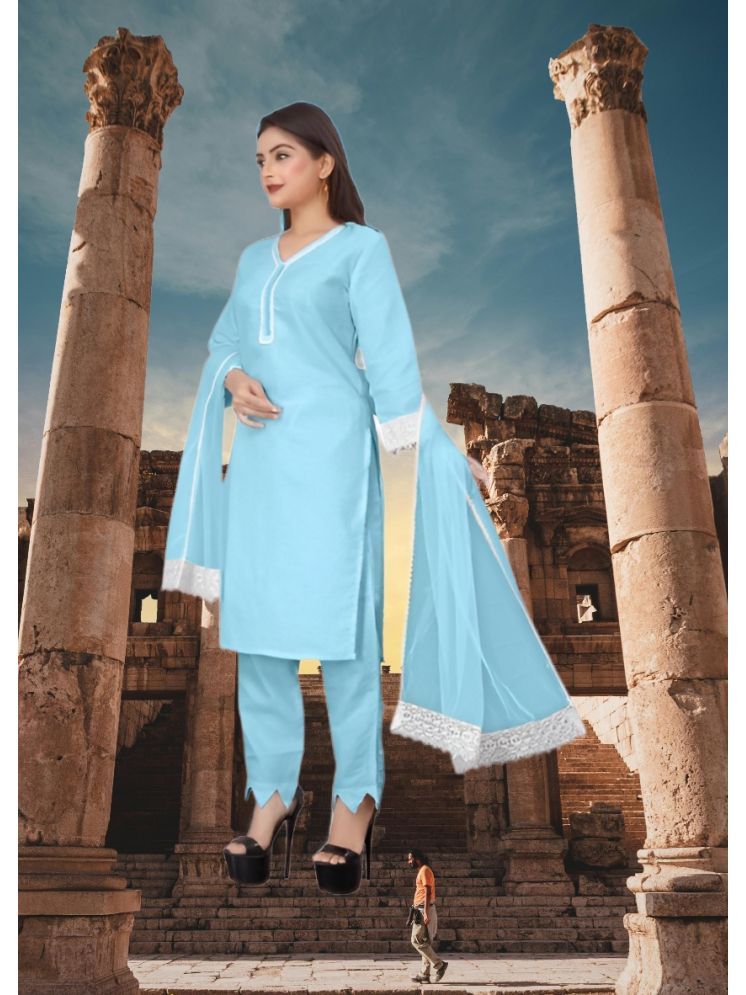     			RUTSH CREATION Cotton Self Design Kurti With Pants Women's Stitched Salwar Suit - Light Blue ( Pack of 1 )