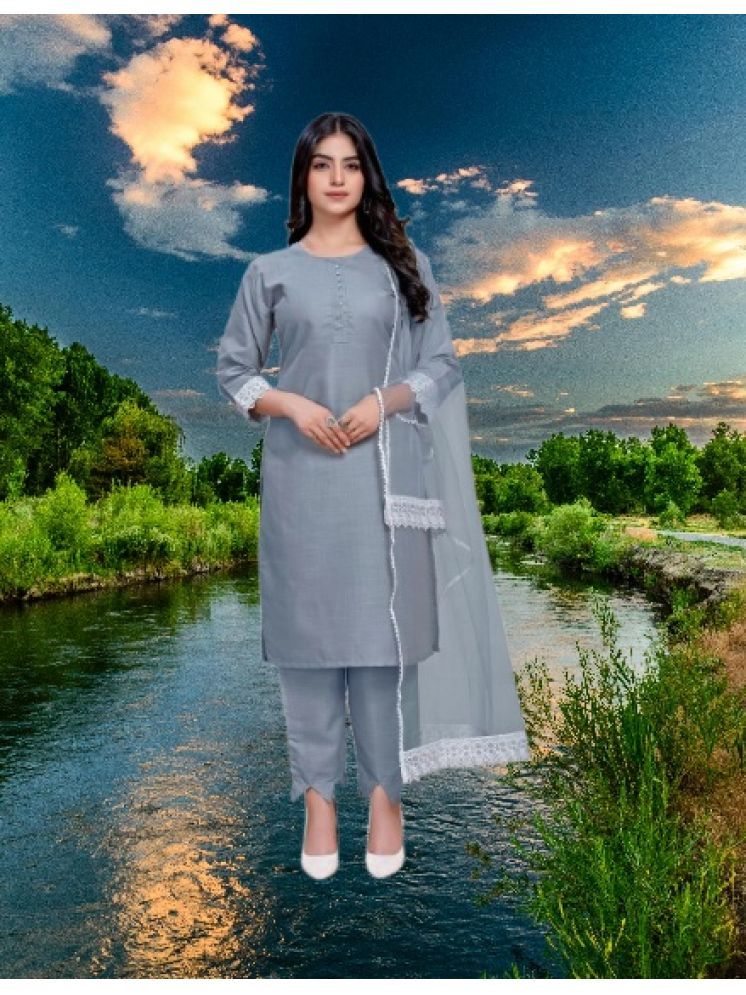     			RUTSH CREATION Cotton Self Design Kurti With Pants Women's Stitched Salwar Suit - Light Grey ( Pack of 1 )