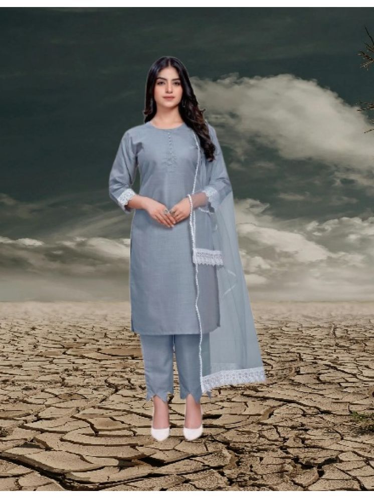     			RUTSH CREATION Cotton Self Design Kurti With Pants Women's Stitched Salwar Suit - Light Grey ( Pack of 1 )