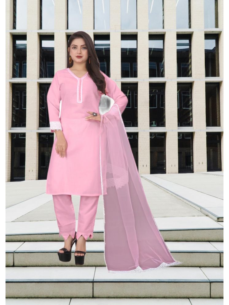     			RUTSH CREATION Cotton Self Design Kurti With Pants Women's Stitched Salwar Suit - Pink ( Pack of 1 )