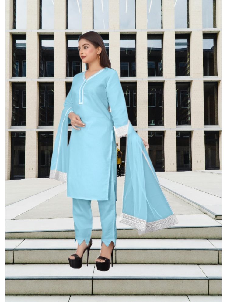     			RUTSH CREATION Cotton Self Design Kurti With Pants Women's Stitched Salwar Suit - Light Blue ( Pack of 1 )