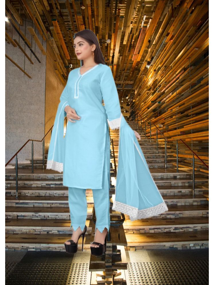     			RUTSH CREATION Cotton Self Design Kurti With Pants Women's Stitched Salwar Suit - Light Blue ( Pack of 1 )