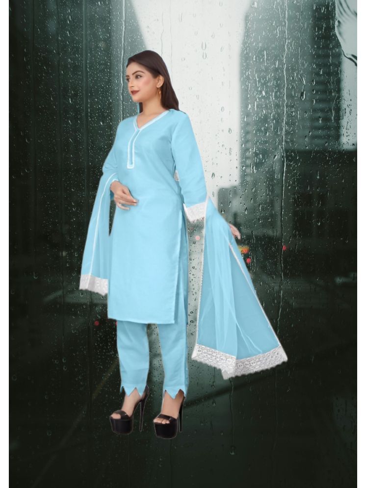     			RUTSH CREATION Cotton Self Design Kurti With Pants Women's Stitched Salwar Suit - Light Blue ( Pack of 1 )