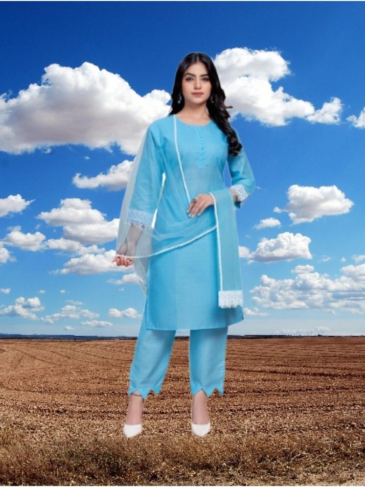     			RUTSH CREATION Cotton Self Design Kurti With Pants Women's Stitched Salwar Suit - Light Blue ( Pack of 1 )