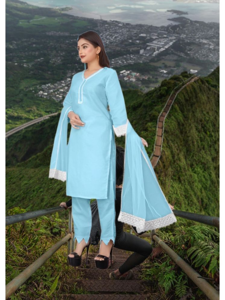     			RUTSH CREATION Cotton Self Design Kurti With Pants Women's Stitched Salwar Suit - Light Blue ( Pack of 1 )