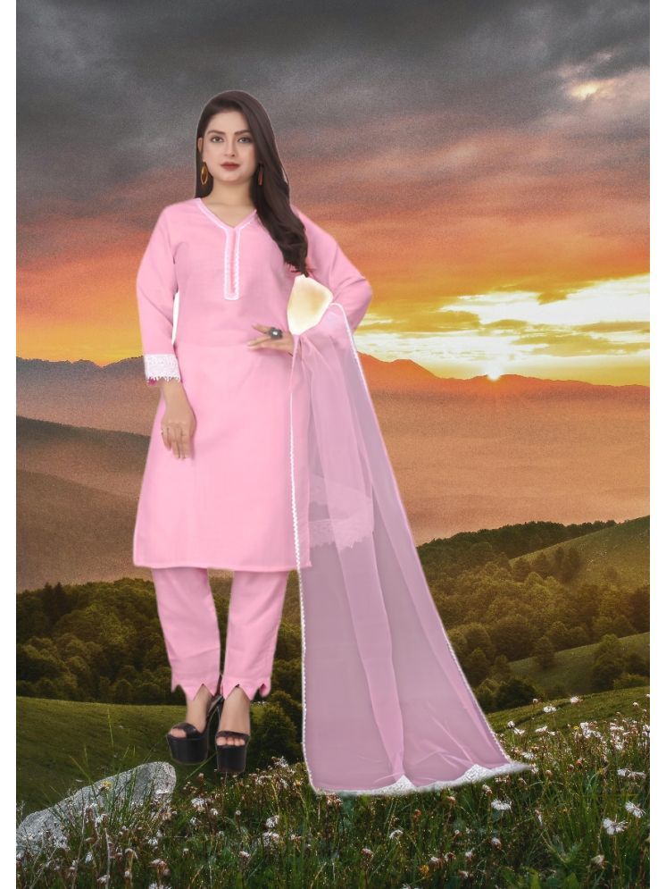     			RUTSH CREATION Cotton Self Design Kurti With Pants Women's Stitched Salwar Suit - Pink ( Pack of 1 )