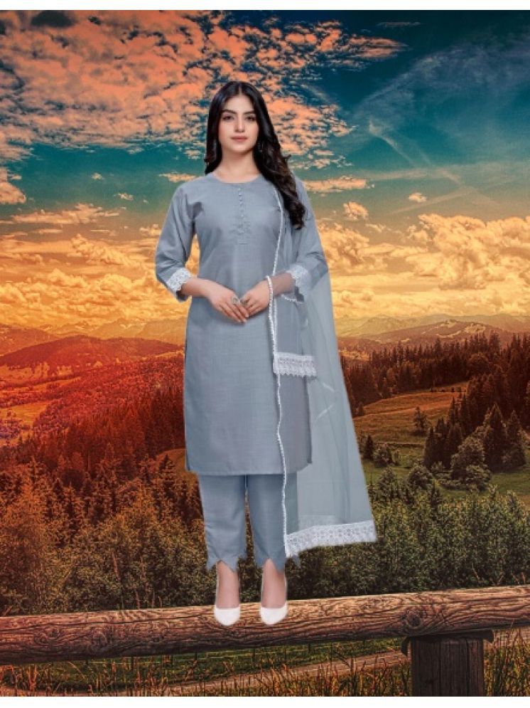     			RUTSH CREATION Cotton Self Design Kurti With Pants Women's Stitched Salwar Suit - Light Grey ( Pack of 1 )