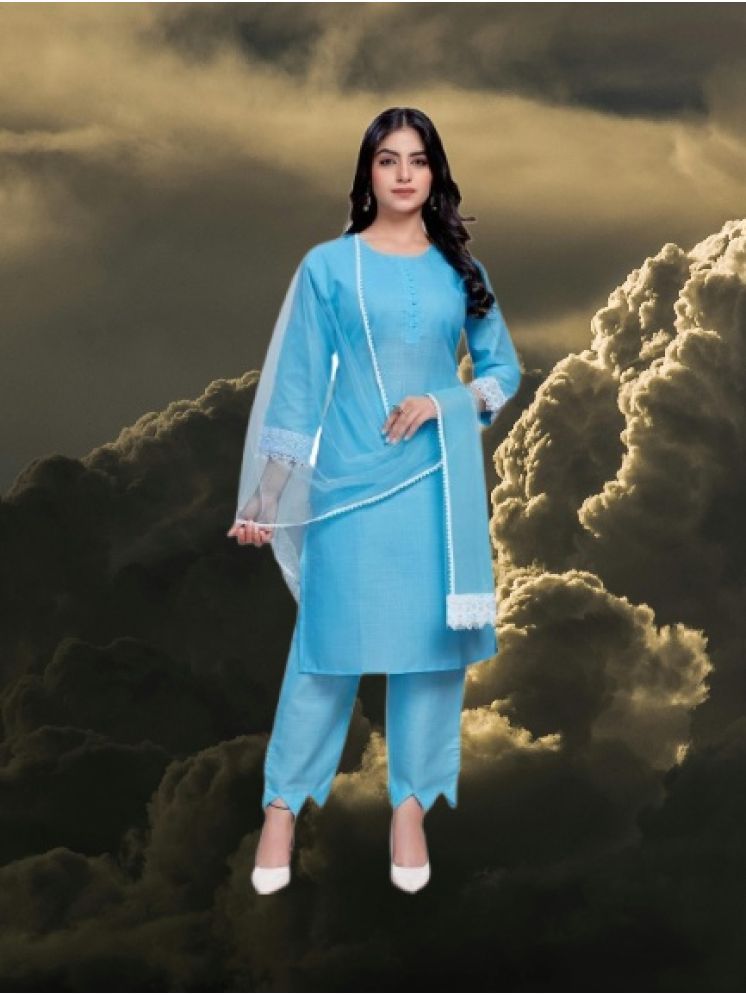     			RUTSH CREATION Cotton Self Design Kurti With Pants Women's Stitched Salwar Suit - Light Blue ( Pack of 1 )