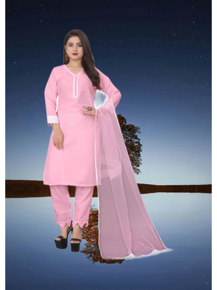     			RUTSH CREATION Cotton Self Design Kurti With Pants Women's Stitched Salwar Suit - Pink ( Pack of 1 )