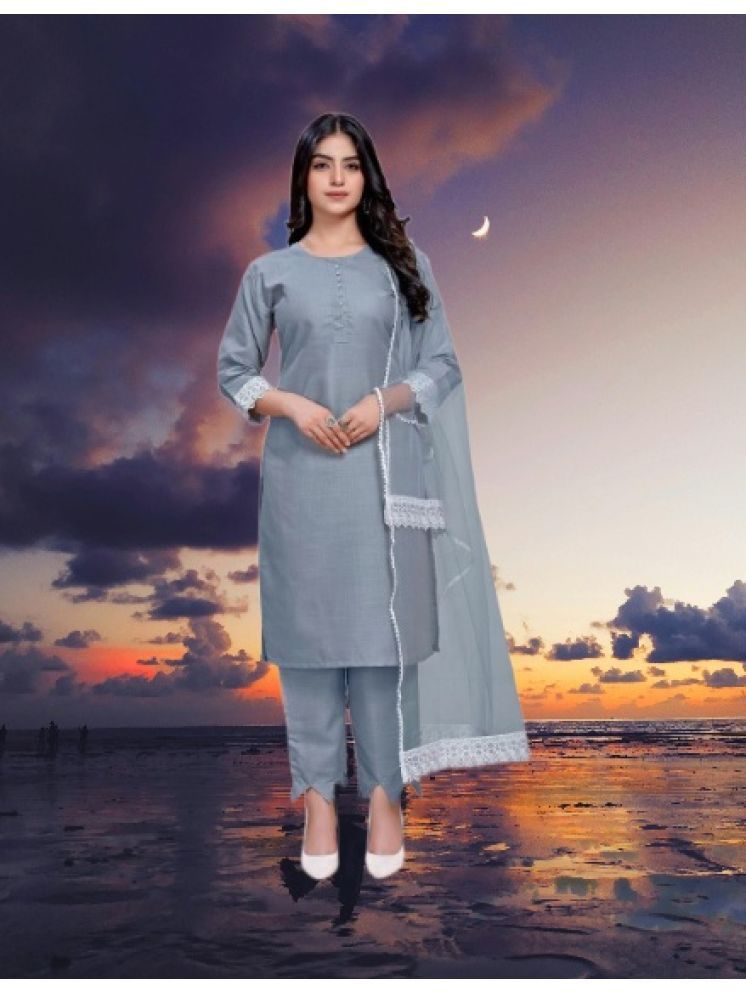     			RUTSH CREATION Cotton Self Design Kurti With Pants Women's Stitched Salwar Suit - Light Grey ( Pack of 1 )