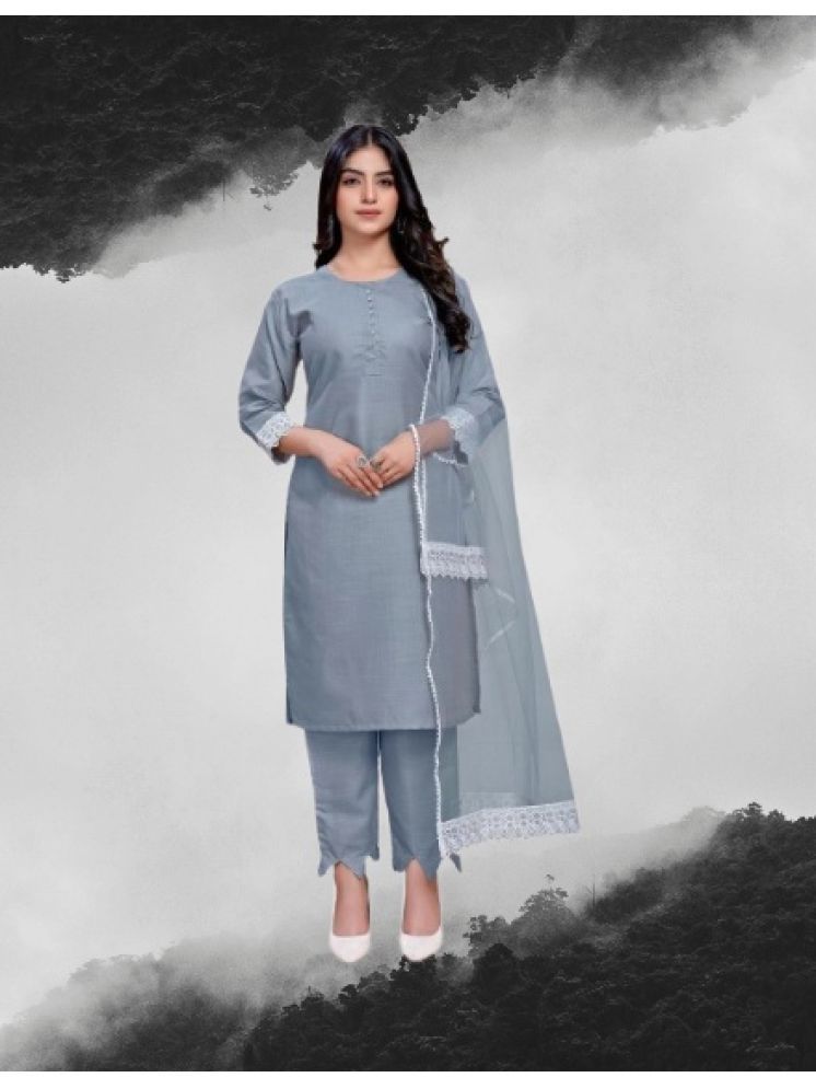     			RUTSH CREATION Cotton Self Design Kurti With Pants Women's Stitched Salwar Suit - Light Grey ( Pack of 1 )