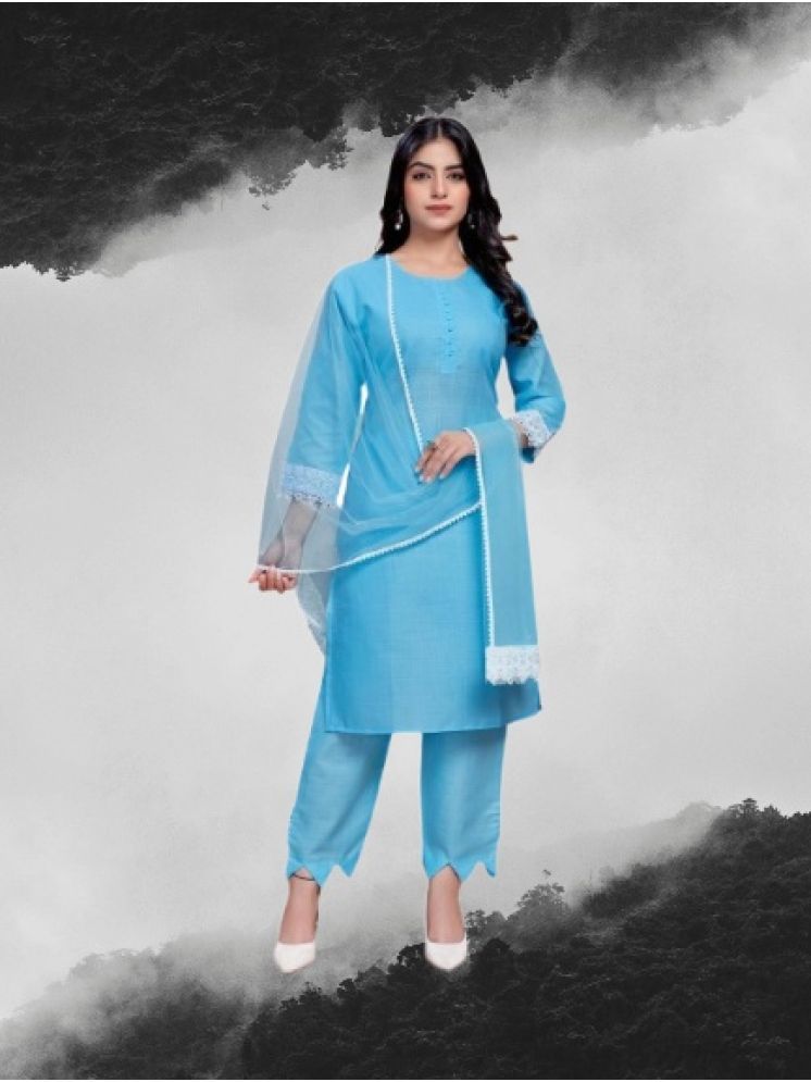     			RUTSH CREATION Cotton Self Design Kurti With Pants Women's Stitched Salwar Suit - Light Blue ( Pack of 1 )