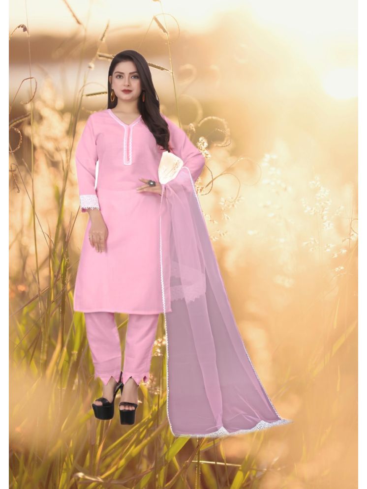     			RUTSH CREATION Cotton Self Design Kurti With Pants Women's Stitched Salwar Suit - Pink ( Pack of 1 )