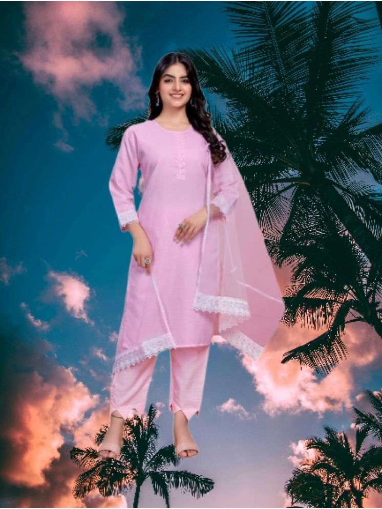     			RUTSH CREATION Cotton Self Design Kurti With Pants Women's Stitched Salwar Suit - Pink ( Pack of 1 )