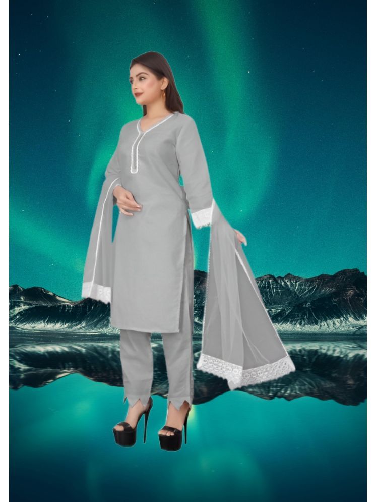     			RUTSH CREATION Cotton Self Design Kurti With Pants Women's Stitched Salwar Suit - Light Grey ( Pack of 1 )