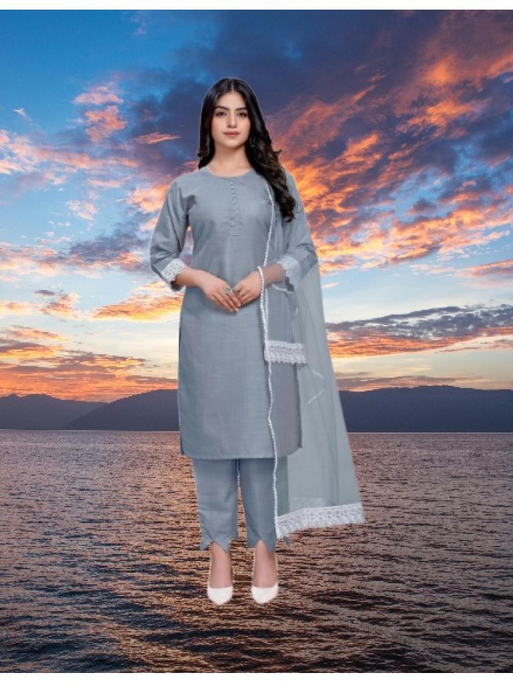     			RUTSH CREATION Cotton Self Design Kurti With Pants Women's Stitched Salwar Suit - Light Grey ( Pack of 1 )