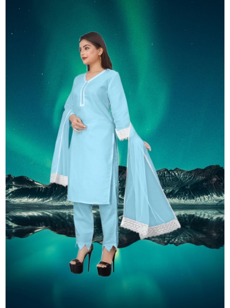     			RUTSH CREATION Cotton Self Design Kurti With Pants Women's Stitched Salwar Suit - Light Blue ( Pack of 1 )