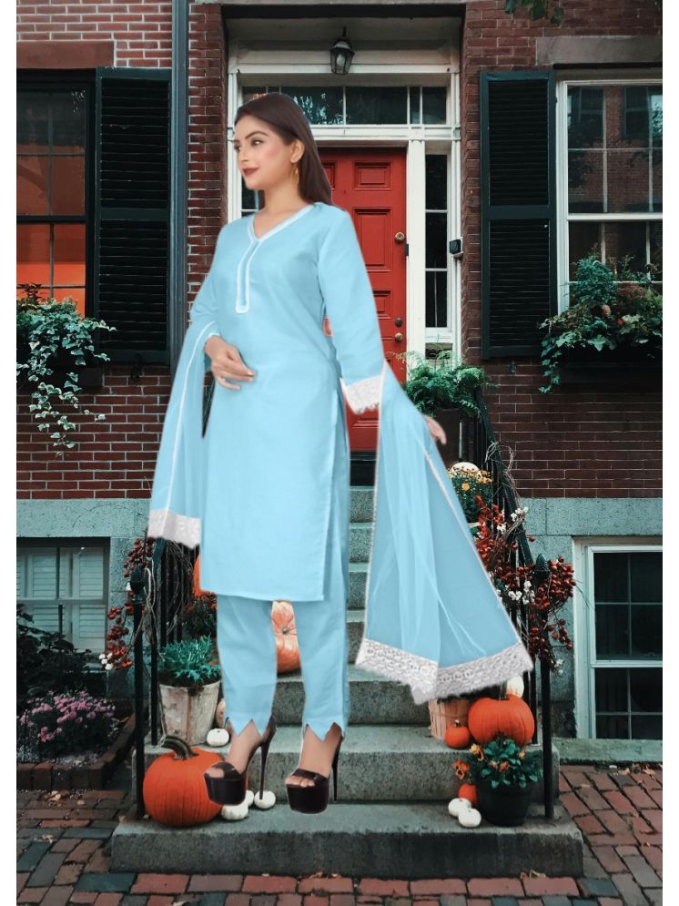     			RUTSH CREATION Cotton Self Design Kurti With Pants Women's Stitched Salwar Suit - Light Blue ( Pack of 1 )