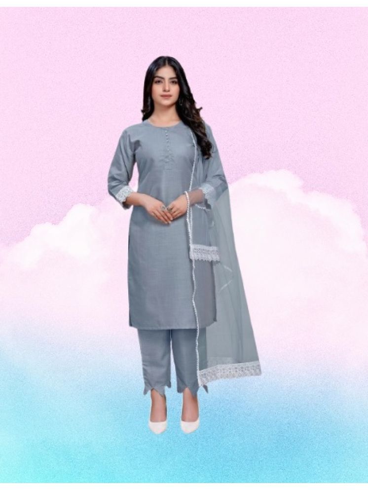     			RUTSH CREATION Cotton Self Design Kurti With Pants Women's Stitched Salwar Suit - Light Grey ( Pack of 1 )