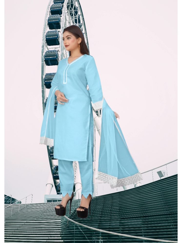     			RUTSH CREATION Cotton Self Design Kurti With Pants Women's Stitched Salwar Suit - Light Blue ( Pack of 1 )