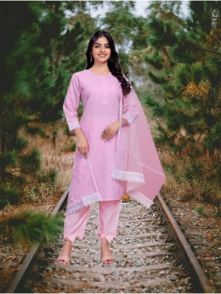     			RUTSH CREATION Cotton Self Design Kurti With Pants Women's Stitched Salwar Suit - Pink ( Pack of 1 )