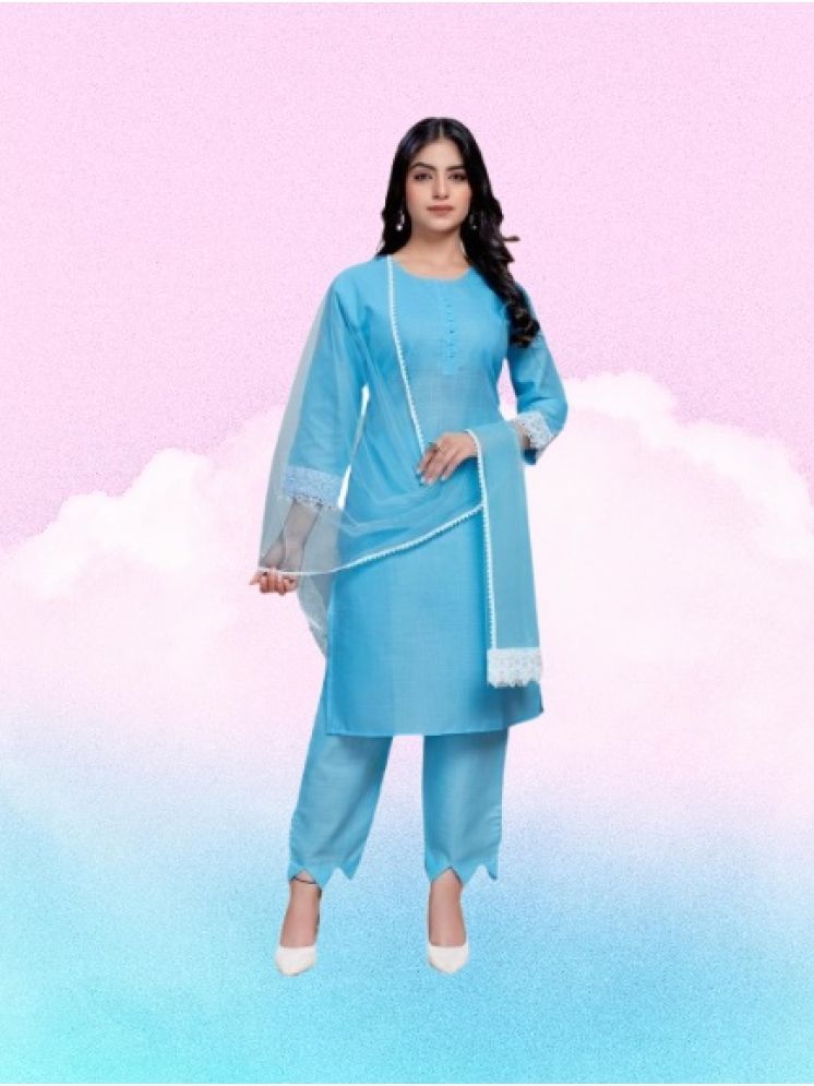     			RUTSH CREATION Cotton Self Design Kurti With Pants Women's Stitched Salwar Suit - Light Blue ( Pack of 1 )