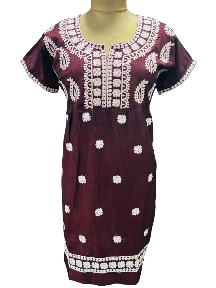     			CIEARO VINTAGE Pack of 1 Viscose Embroidered A-line Women's Kurti - ( Brown )