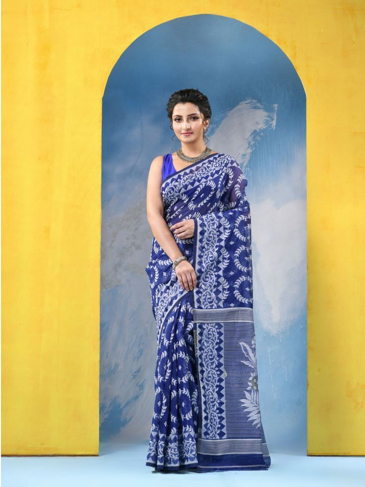     			Desh Bidesh Pack of 1 Cotton Silk Self Design Saree Without Blouse Piece ( Blue )