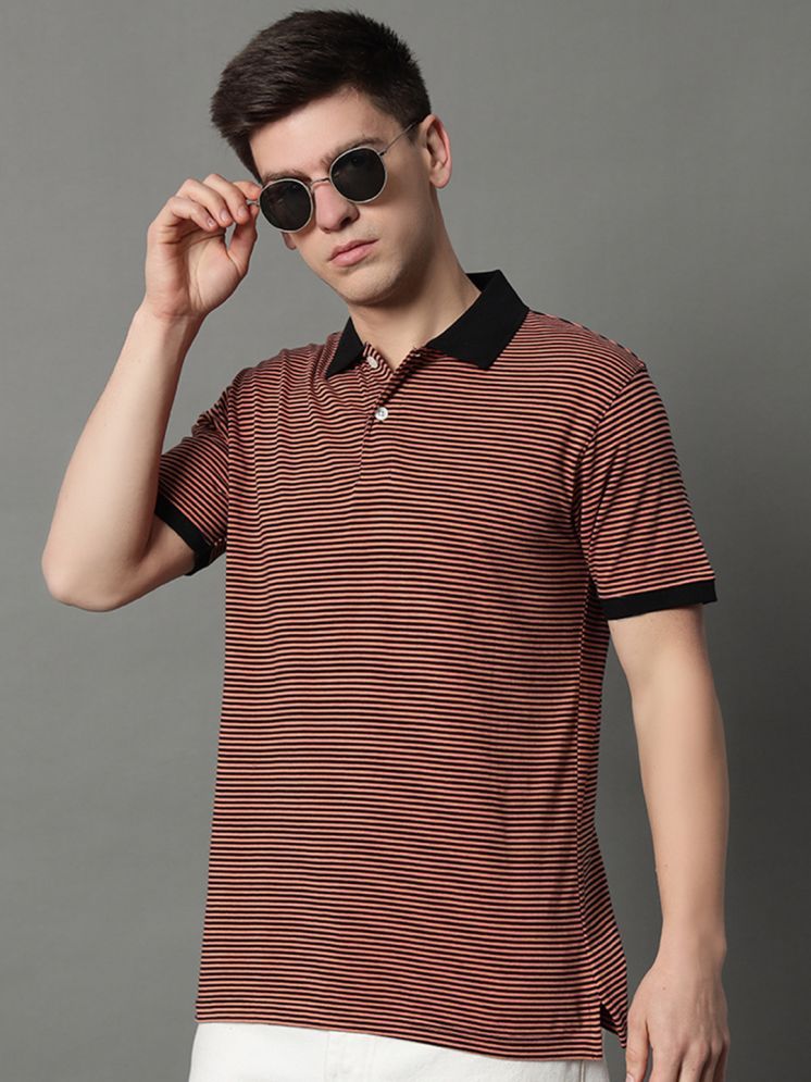     			GET GOLF Pack of 1 Cotton Blend Regular Fit Striped Half Sleeves Men's Polo T Shirt ( Brown )