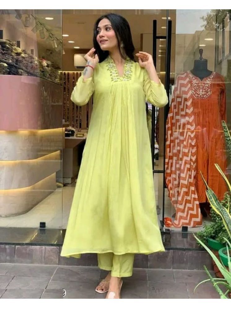     			KIRMESH FAISHON Viscose Embroidered Kurti With Pants Women's Stitched Salwar Suit - Lemon Yellow ( Pack of 1 )