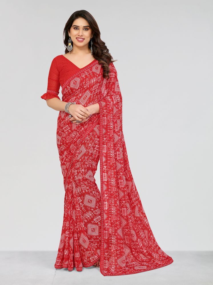     			Kashvi Sarees Pack of 1 Georgette Printed Saree With Blouse Piece ( Red )