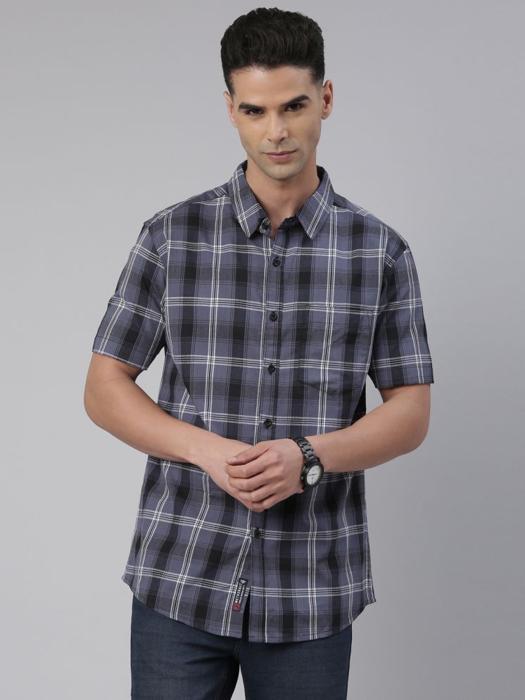     			Lucky Roger 100% Cotton Regular Fit Checks Half Sleeves Men's Casual Shirt - Purple ( Pack of 1 )