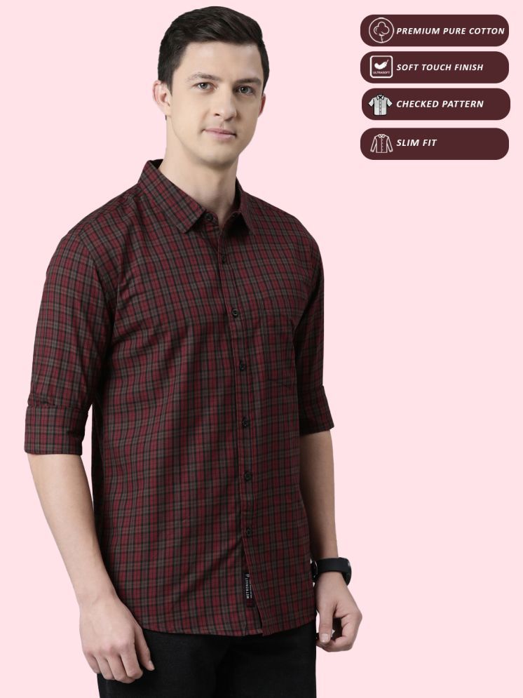     			Lucky Roger 100% Cotton Regular Fit Checks Full Sleeves Men's Casual Shirt - Maroon ( Pack of 1 )