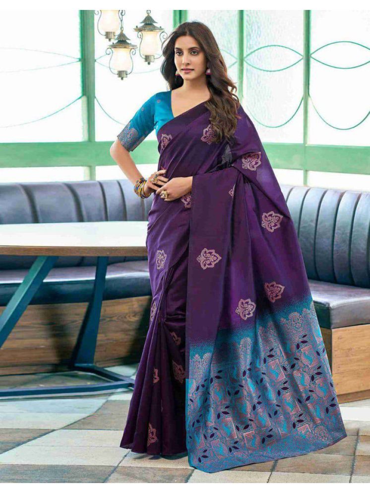     			Sanjana Silks Pack of 1 Silk Blend Self Design Saree With Blouse Piece ( Purple )