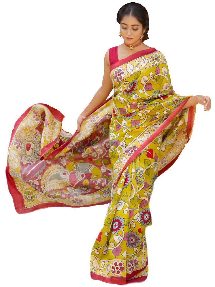     			Sidhidata Pack of 1 Linen Printed Saree With Blouse Piece ( Yellow )