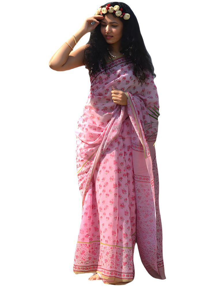     			Sidhidata Pack of 1 Linen Printed Saree With Blouse Piece ( Pink )