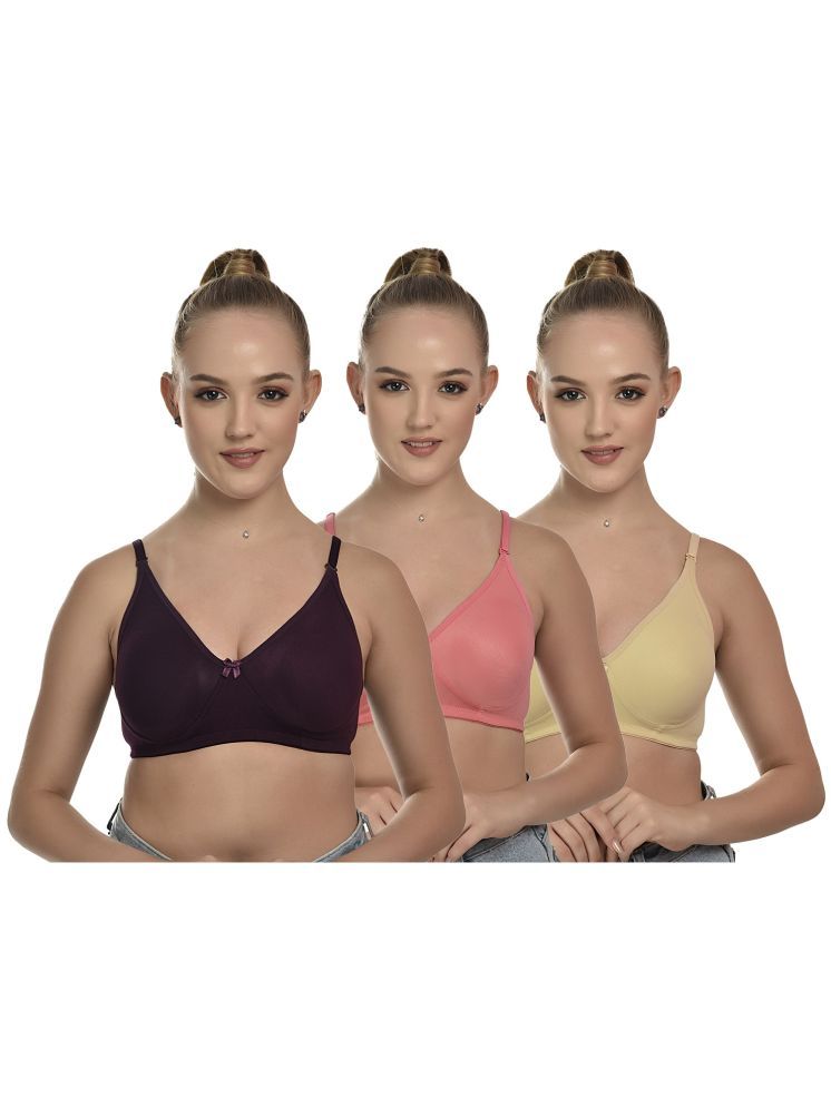     			Zourt Pack of 3 Cotton Non Padded Everyday Bra For Women ( Multicolor )