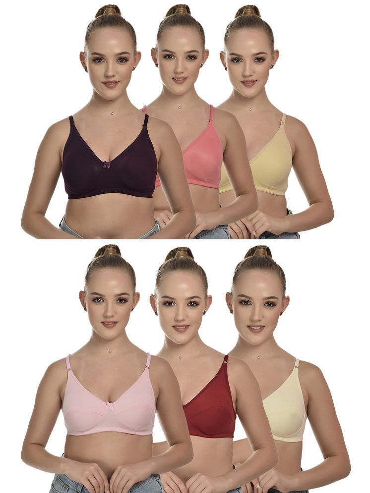     			Zourt Pack of 6 Cotton Non Padded Everyday Bra For Women ( Multicolor )