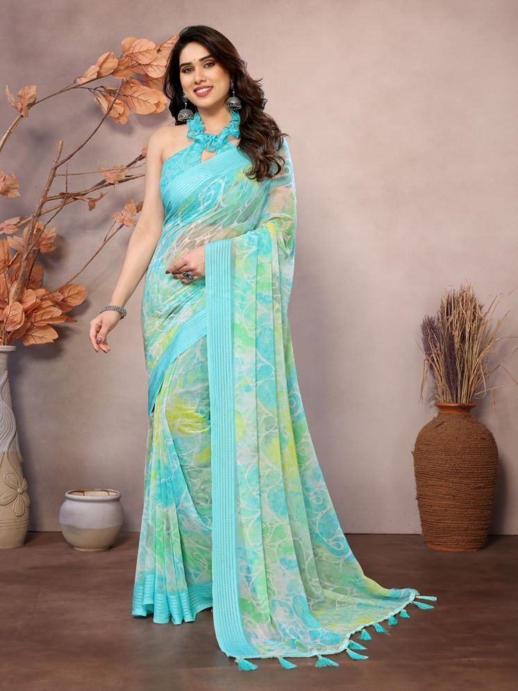     			BLEESBURY Pack of 1 Chiffon Printed Saree With Blouse Piece ( Sea Green )