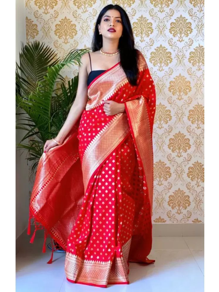     			NENCY FASHIONS Pack of 1 Kanjivaram Silk Woven Saree With Blouse Piece ( Red )