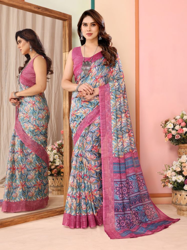     			PHORIA STYLE Pack of 1 Linen Printed Saree With Blouse Piece ( Pink )