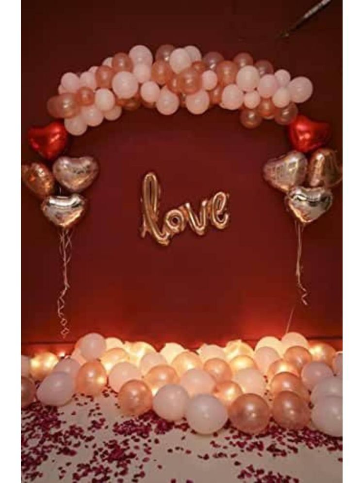     			PartyBooms Love Rosegold Decoration Item, 4 RoseGold Heart, 2 Silver Heart, 2 Red Heart, 40 White Balloons, 40 Rosegold Metallic Balloons Pack of 89