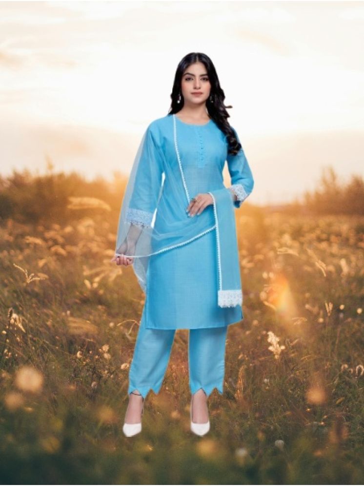     			RUTSH CREATION Cotton Self Design Kurti With Pants Women's Stitched Salwar Suit - Light Blue ( Pack of 1 )