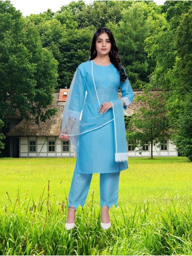     			RUTSH CREATION Cotton Self Design Kurti With Pants Women's Stitched Salwar Suit - Light Blue ( Pack of 1 )