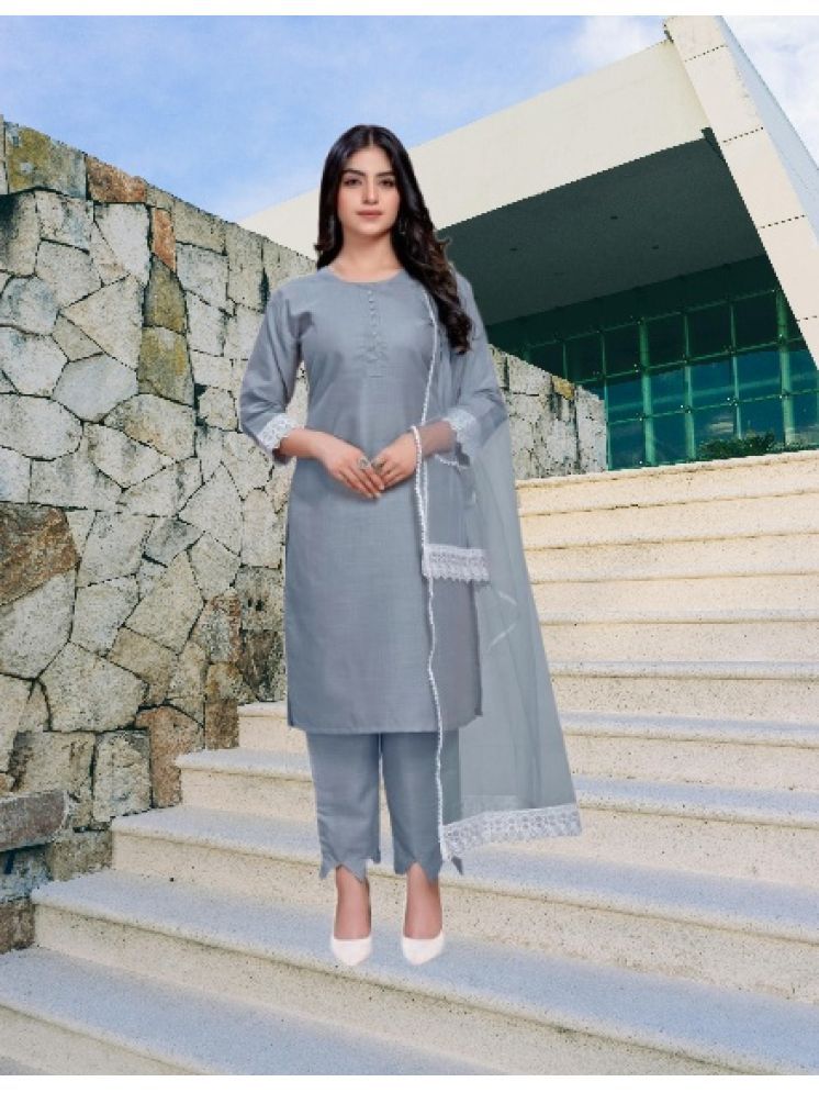     			RUTSH CREATION Cotton Self Design Kurti With Pants Women's Stitched Salwar Suit - Light Grey ( Pack of 1 )