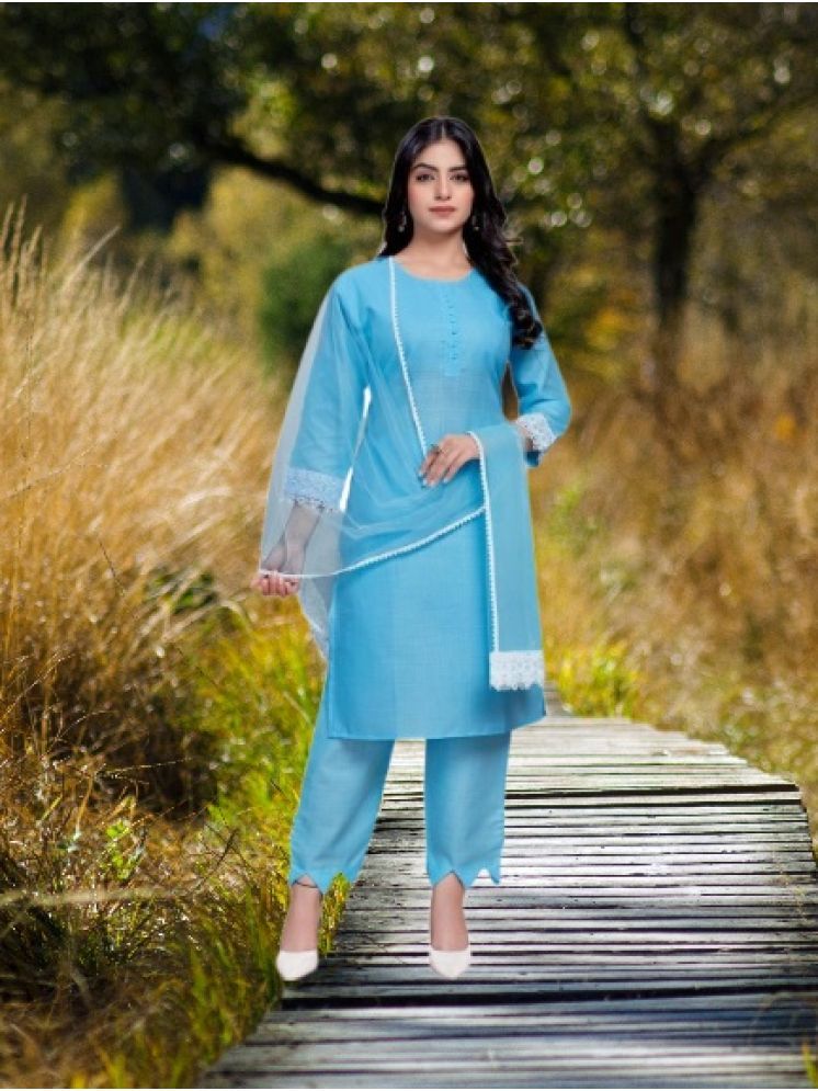     			RUTSH CREATION Cotton Self Design Kurti With Pants Women's Stitched Salwar Suit - Light Blue ( Pack of 1 )