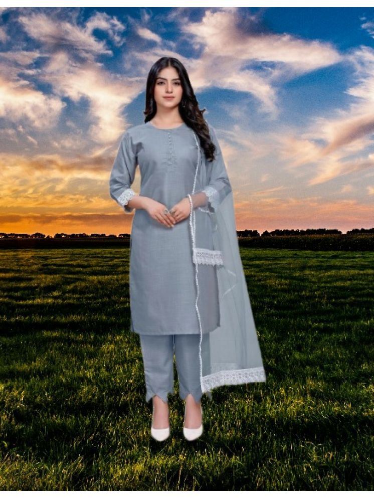     			RUTSH CREATION Cotton Self Design Kurti With Pants Women's Stitched Salwar Suit - Light Grey ( Pack of 1 )