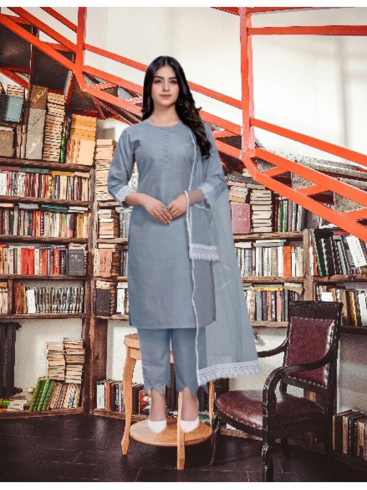     			RUTSH CREATION Cotton Self Design Kurti With Pants Women's Stitched Salwar Suit - Light Grey ( Pack of 1 )